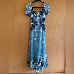 Free People Blue and Black Patterned Dress